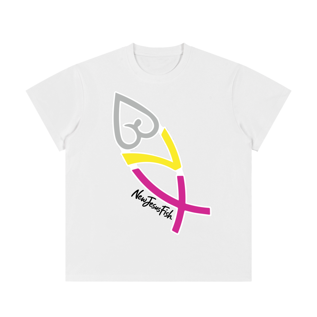 NewJesusFish Cross Body White T-Shirt