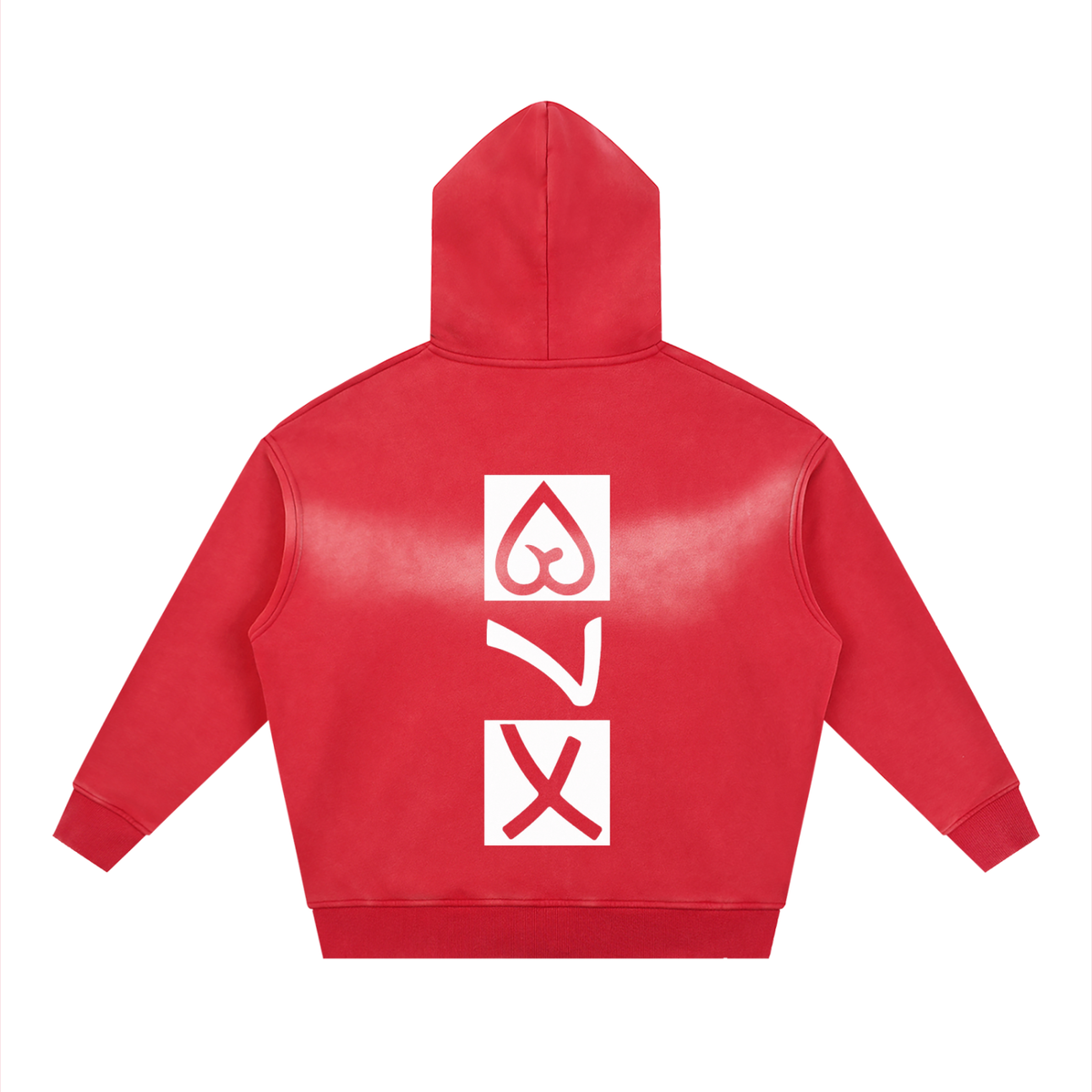 NewJesusFish Acid Wash Two-way Zipper Red Hoodie